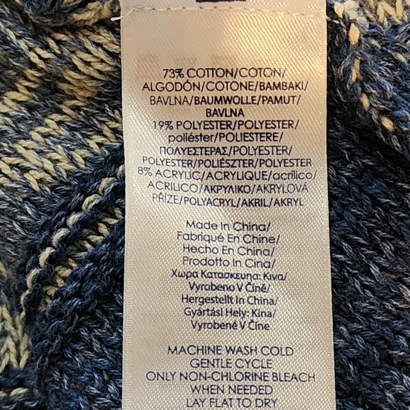 Chaps Petite Blue White Open Front Cardigan Sweater PM Cotton Blend Knit - Picture 6 of 6